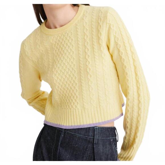 NEW MATTHEW BRUCH cable knit crew neck sweater in yellow